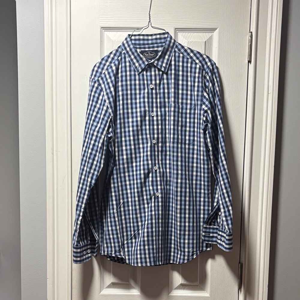 Nat Nast Blue and White Gingham Button-Down Shirt
